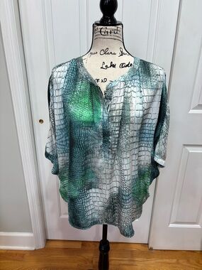 Jennifer Lopez Large Green & Gray Croc-Print V-Neck Tunic